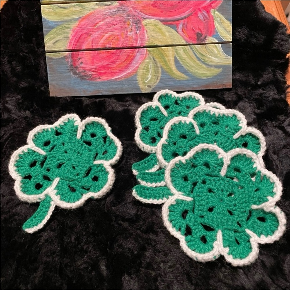 **Saint Patrick's** hand crocheted 
Shamrock Coasters set of 4
